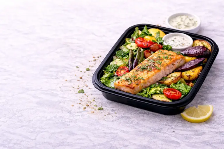 Dieta niskowęglowodanowa EasyFitLooker z łososiem, warzywami i sałatą